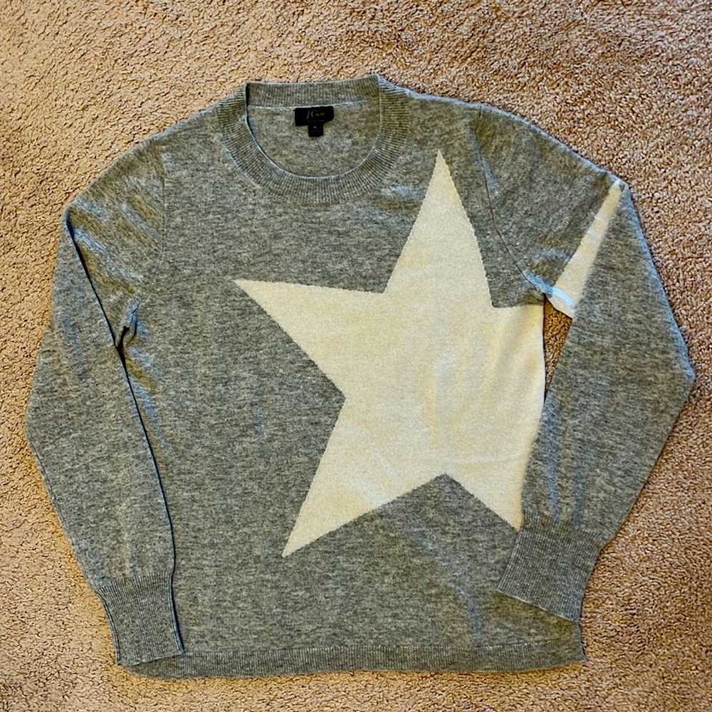 Gray with white star J.Crew cashmere sweater